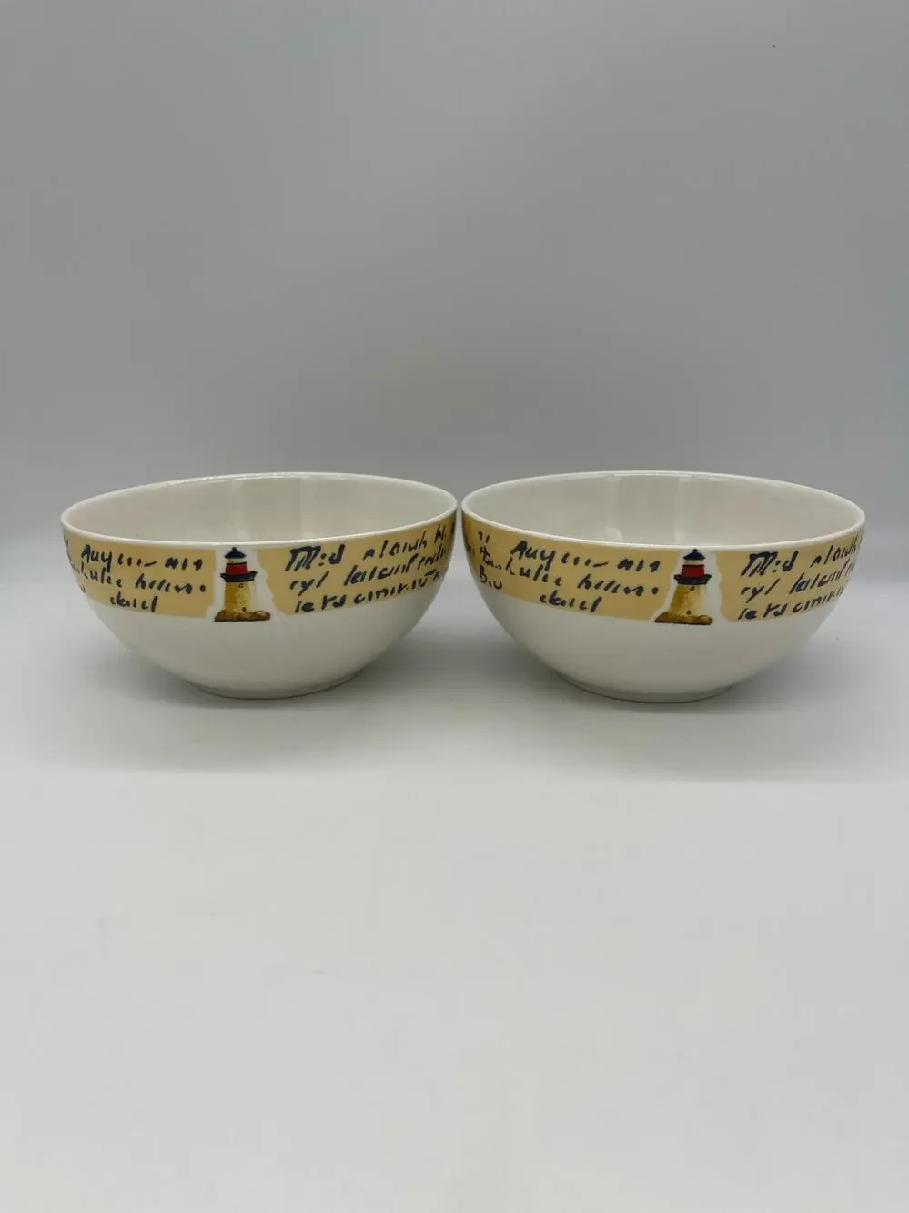 Thomson Pottery By The Sea Nautical Lighthouse Stoneware Set of 2 Cereal Bowls